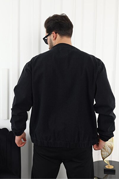 comstar Men's Oversize Casual Bomber Jean Black Zippered Denim Jacket