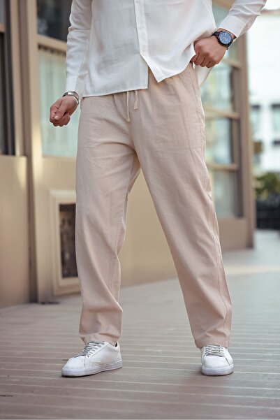 COMBİNE MİCHAİL Чоловічі лляні штани вільного крою BEJ
