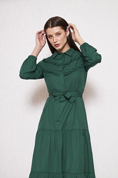 comstar Жіноча багатошарова пишною спідницею з деталями, елегантна зелена довга сукня