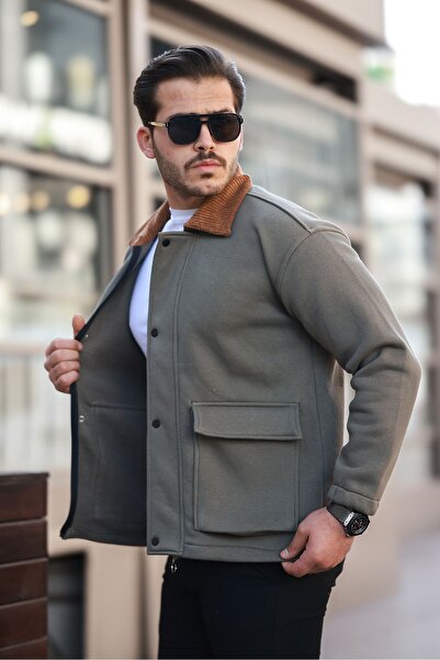 comstar Men's Oversize Casual Trend Velvet Collar Khaki Jacket