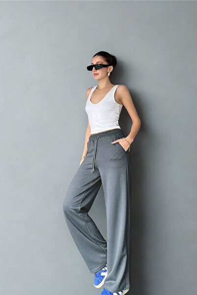 COMBİNE MİCHAİL Women's High Waist Winter 2 Thread Wide Leg Sweatpants