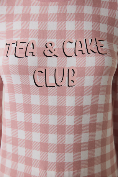 Penti Pembe Tea Club Ekoseli Bisiklet Yaka Pijama Takımı