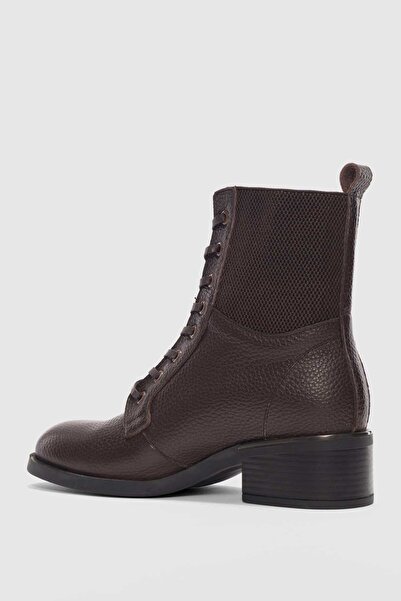 selinshoes Veyora Hakiki Deri Bağcıklı Kadın Bot- KAHVERENGİ