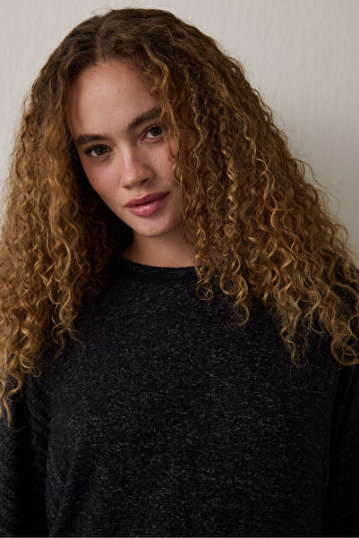 Penti Set de pijamale cu mâneci lungi, cu gâtul rotund, Black Dark Sky