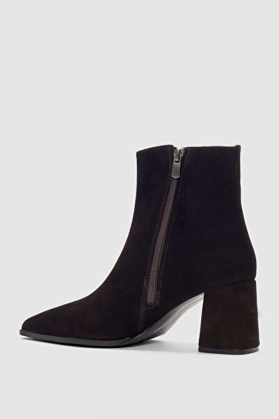 selinshoes Elour Hakiki Deri Yandan Fermuarlı Sivri Burun Kadın Bot- KAHVE SÜET