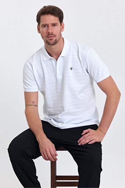 COMBİNE MİCHAİL Tricou alb pentru bărbați, 100% bumbac, cu gât polo