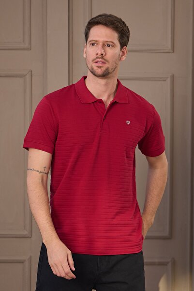 COMBİNE MİCHAİL Ανδρικό μπλουζάκι με λαιμόκοψη από 100% βαμβάκι μπορντό