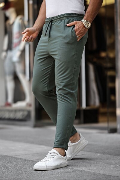 comstar Men's Double Leg Tight Khaki Sweatpants with Elastic Waist