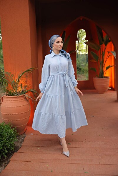 comstar Rochie lungă albastră din terikoton, la tendință, pentru femei