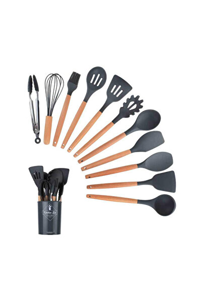 OEM Set of 12 kitchen utensils Wood/Silicone Black