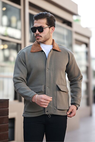 comstar Men's Oversize Casual Trend Velvet Collar Khaki Jacket