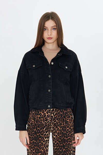 comstar Kadın Jean Trend Kışlık Içi Kürklü Kot Ceket Siyah