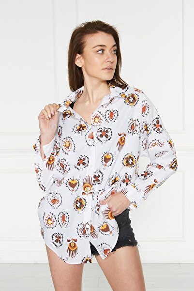 comstar Жіноча оверсайз довга базова сорочка з кольоровим візерунком, біла