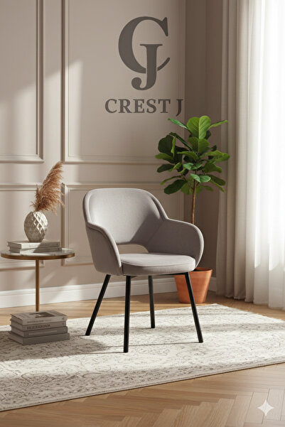 Crestj كرسي طعام مخملي بأرجل معدنية وظهر دائري مريح، لون بيج