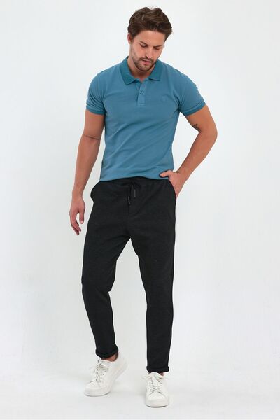 COMBİNE MİCHAİL Black Men's Jogger Pants - Double Leg, Cotton, Back Pocket and Elastic Waist