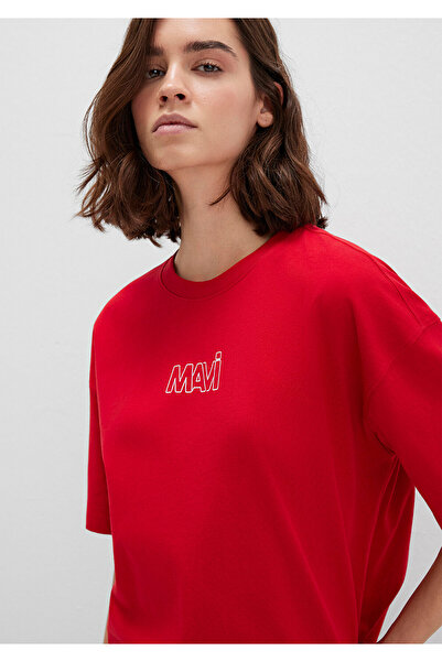 Mavi Rotes T-Shirt mit Logo-Print in Übergröße / Weit geschnitten 1611592 -82054