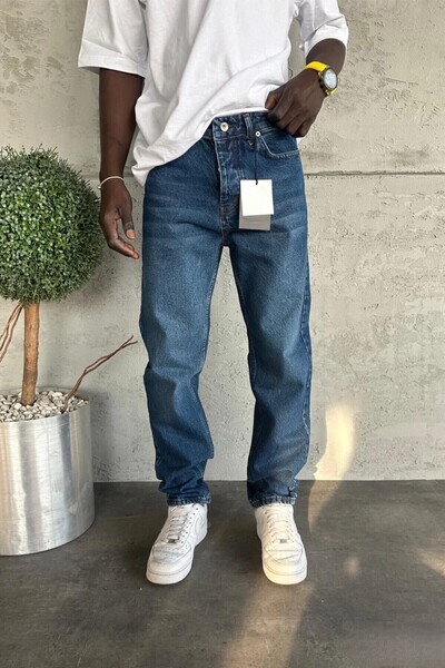 MADZEYMODA Ανδρικό τζιν παντελόνι με φαρδύ κούφωμα μπλε τζιν KE-937
