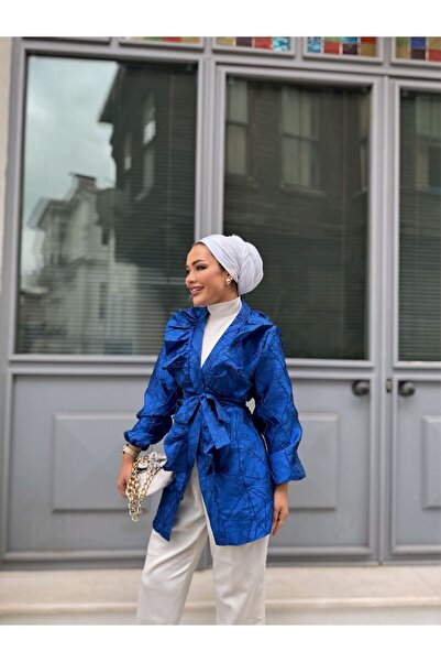 comstar Жіночий тонік з поясом, довгий, синій піджак