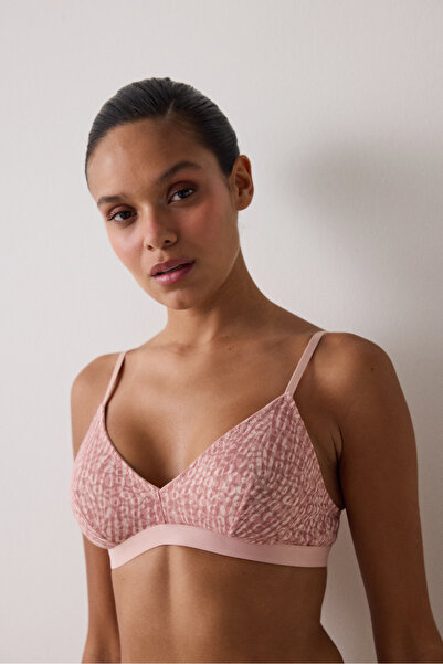 Penti Világos rózsaszín zebra mintás, alátétek nélküli, párnázatlan háromszög melltartó