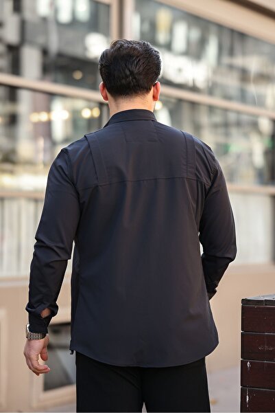 comstar Ανδρικό εποχιακό μαύρο πουκάμισο με κρυφό αλεξίπτωτο τσέπης