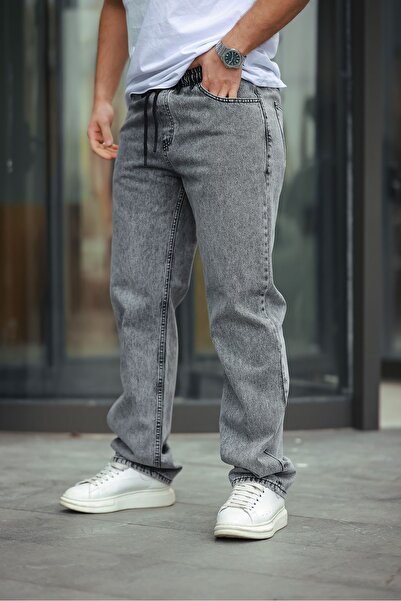 comstar Men's Elastic Waist Wide Leg Smoked Baggy Fit Trousers