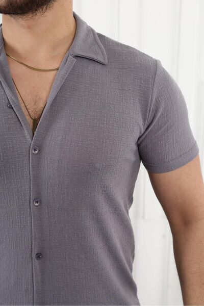 comstar Ανδρικό κοντομάνικο καπνιστό λινό πουκάμισο με μοτίβο