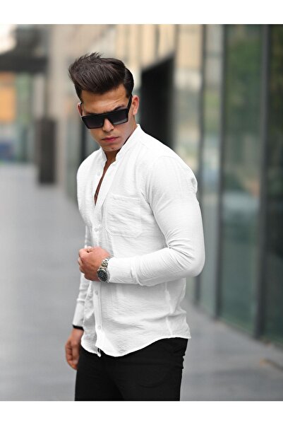 WOWA COMPANY Ανδρικό μακρυμάνικο πουκάμισο με μακρυμάνικο γιακά χωρίς καπέλα