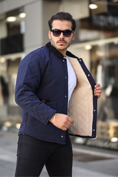 comstar Чоловічий вельветовий пальто з хутром на комірі, темно-синій