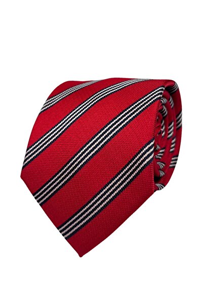 1001 Kravat Navy Blue White Striped 8 cm Wide Red Tie