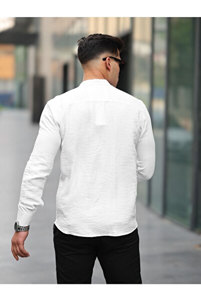 WOWA COMPANY Ανδρικό μακρυμάνικο πουκάμισο με μακρυμάνικο γιακά χωρίς καπέλα