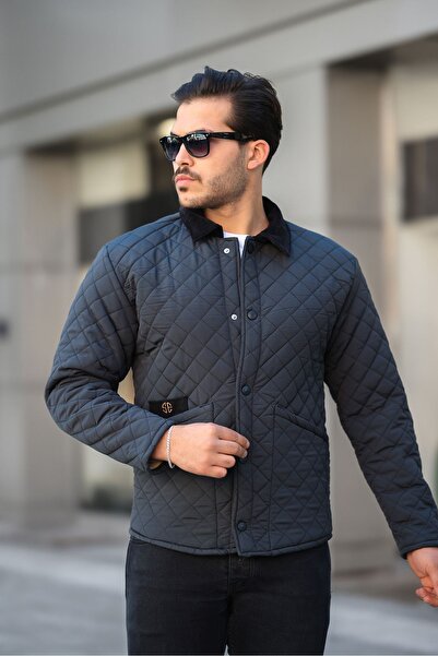 comstar Чоловічий оксамитовий комір з хутром, антрацитовий, стьобаний пальто