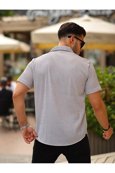 comstar Men's Summer Lycra Slim Fit Shirt Collar Short Sleeve Shirt