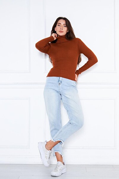 comstar Pulover de damă cu guler rotit cu coaste