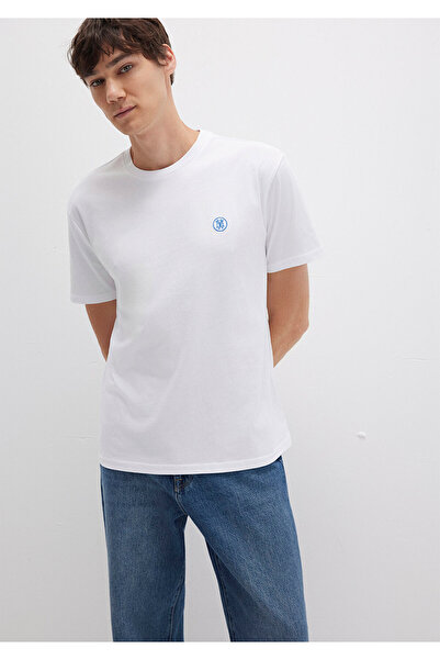 Mavi Weißes T-Shirt mit Siegellogo-Stickerei, lockere Passform / lockerer, bequemer Schnitt 067074-620