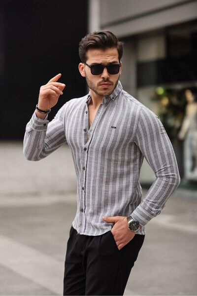 comstar قميص رجالي من الكتان بأكمام طويلة