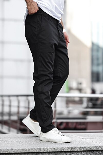 comstar Men's Wide Leg High Waist Basic Black Baggy Trousers