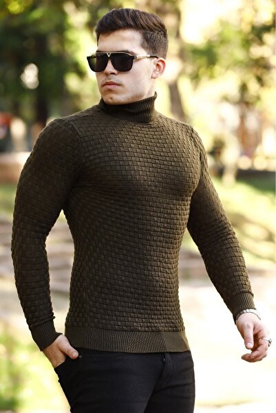 WOWA COMPANY Men's Khaki Turtleneck Knitwear