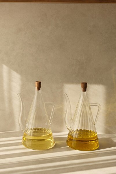 Dekorzdükkan 2-Piece Acacia Stoppered Striped Model Jug Oil Pot (750ml)