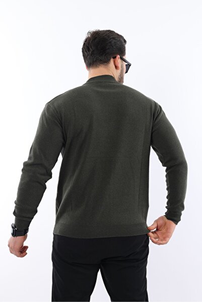 comstar Ανδρικό πλεκτό πουλόβερ με μισό ζιβάγκο casual χακί