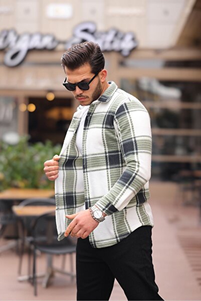 comstar Men's Plaid Square Winter Long Sleeve Green Lumberjack Shirt