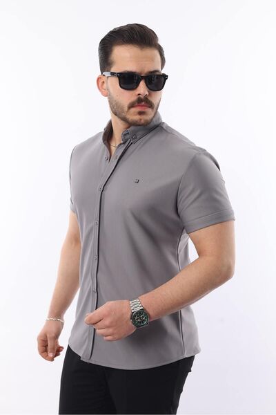 comstar Ανδρικό κοντομάνικο Slim Fit Summer Basic στενό καπνιστό πουκάμισο