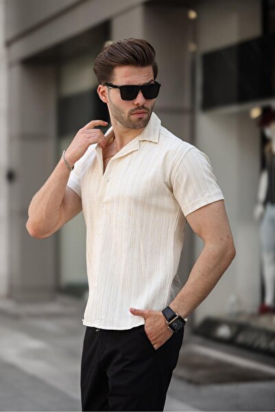 comstar Ανδρικό καλοκαιρινό πουκάμισο Lycra Slim Fit γιακά κοντομάνικο πουκάμισο