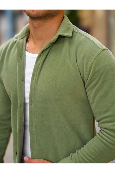 comstar Men's Basic Long Sleeve Tight Cotton Green Fleece Shirt