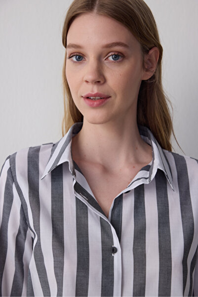 Penti Çizgili Quinn Gömlek Yaka Pamuklu Uzun Kollu Şortlu Pijama Takımı