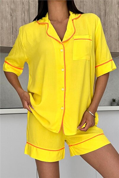 COCCOLARSI Sonno Luce Sarı Viskon Kısa Pijama Takımı