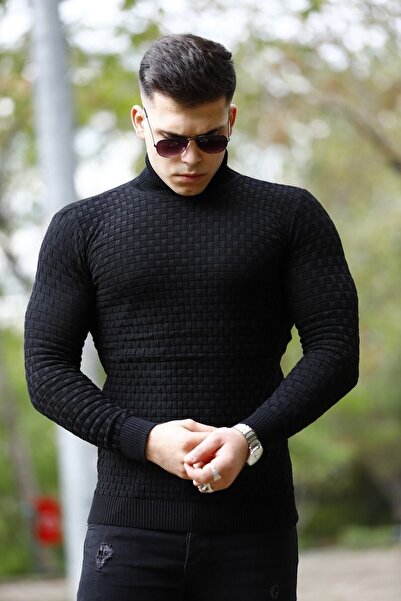 WOWA COMPANY Ανδρικό πουλόβερ με μοτίβο casual ζιβάγκο μαύρο πλεκτό