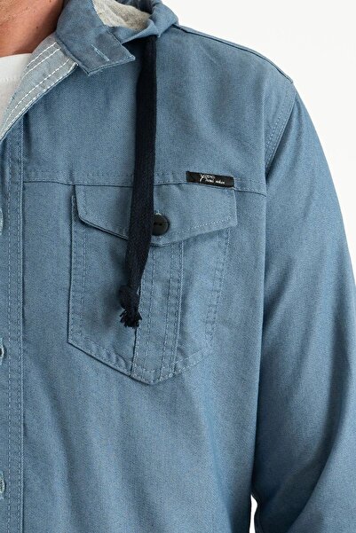 comstar Чоловіча облягаюча базова сорочка з капюшоном синя джинсова сорочка