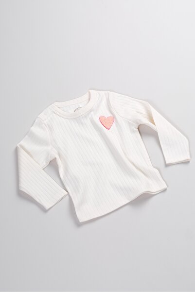 Bondberro Heart Embroidered Ribbed Knit Baby and Kids T-Shirt 100% Cotton