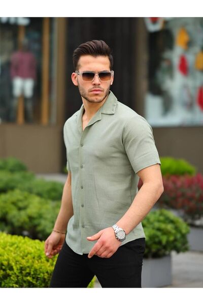 comstar Ανδρικό πουκάμισο από λινό υφασμάτινο κοντομάνικο γιακά