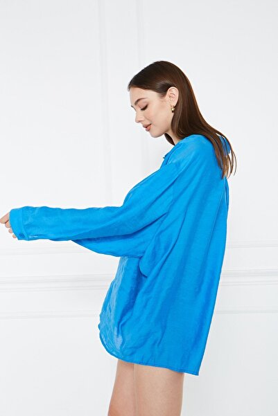 comstar Cămașă albastră de bază de vară cu mânecă lungă pentru femei